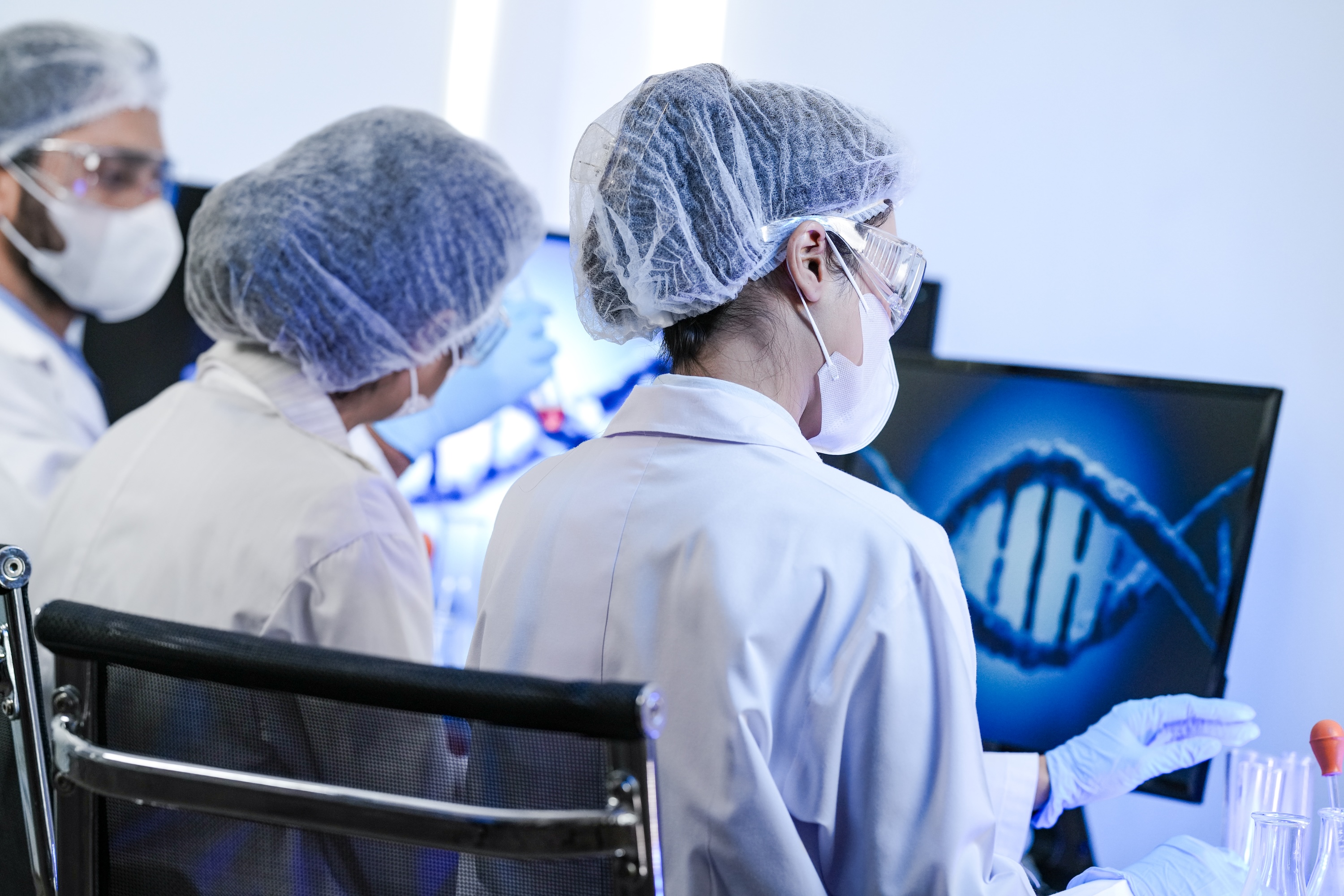 Split image of a pharmaceutical trial lab and a cosmetic testing panel