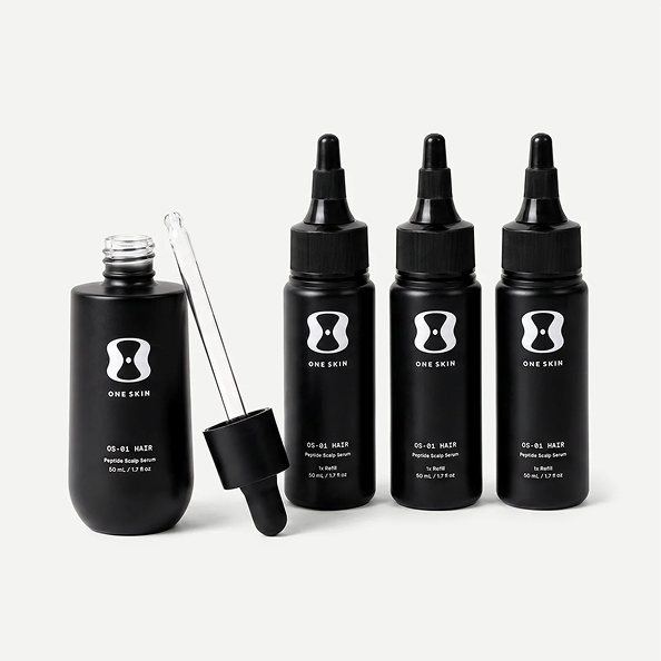 OneSkin OS-01 HAIR peptide scalp serum bottles